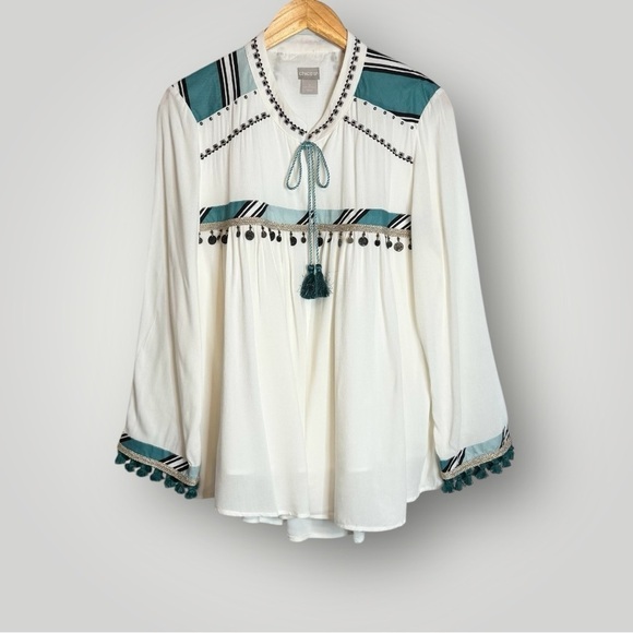 NWOT Chico’s | Tassel Tie Jacket Large Beaded Embroidered Long Sleeves - Picture 2 of 10